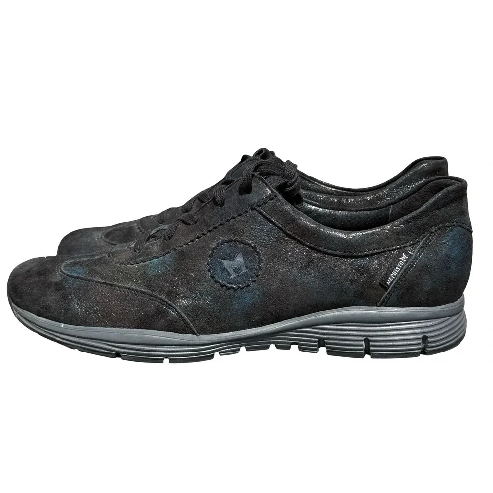 Mephisto Yael Run Off Women's 11 Black Suede Iridescent Metallic Sneakers‎ Shoes